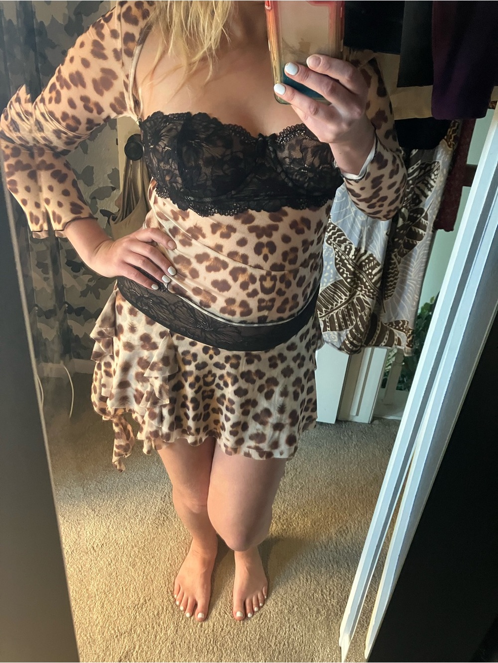 I.AM.GIA Leopard Mesh Long Sleeve Top with Black Lace Bust - Picture 6 of 6
